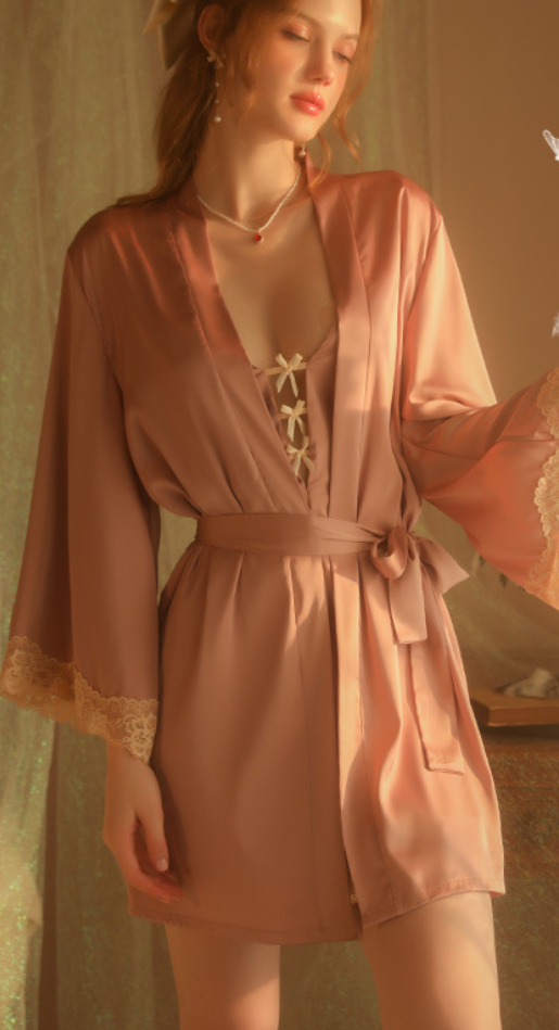 絲滑花邊睡裙套裝