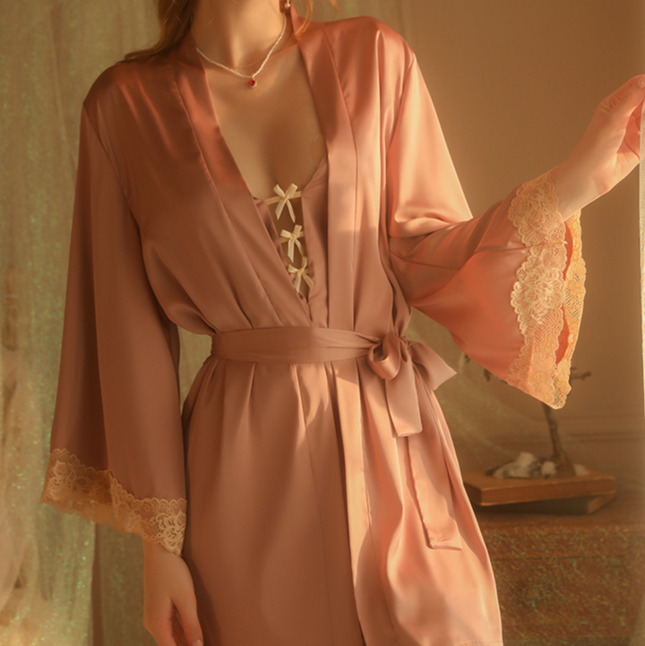 絲滑花邊睡裙套裝