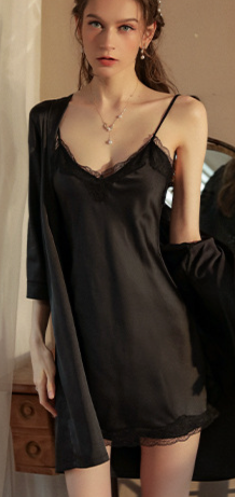 法式絲滑睡裙套裝