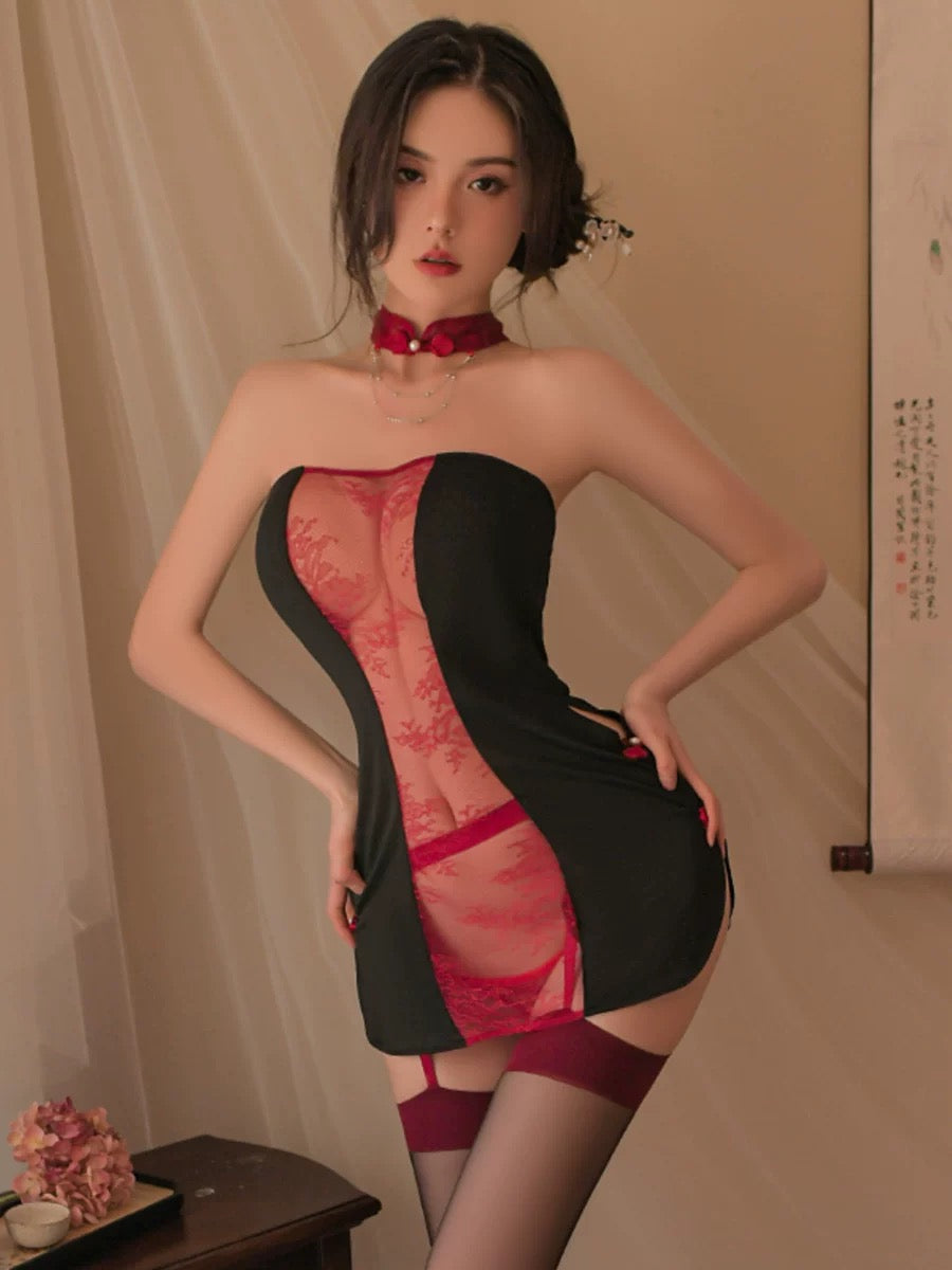 中空蕾絲旗袍套裝