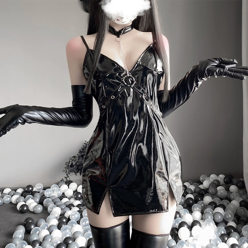 漆皮緊身包臀連體裙