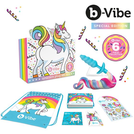 b-Vibe 彩虹獨角獸尾巴 螺旋紋震動後庭塞套裝